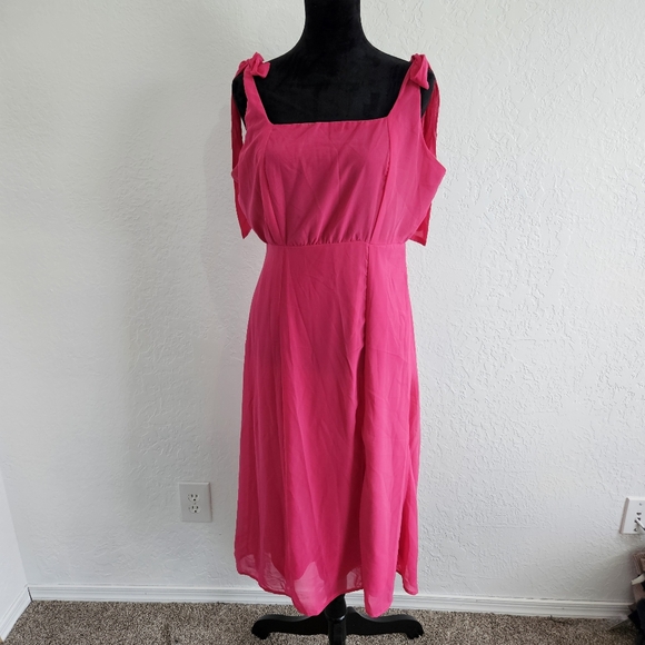 NWT Beyond Words Women's Pink Tie-Strap Tank Dress Size XL Chiffon Barbiecore - Picture 1 of 10
